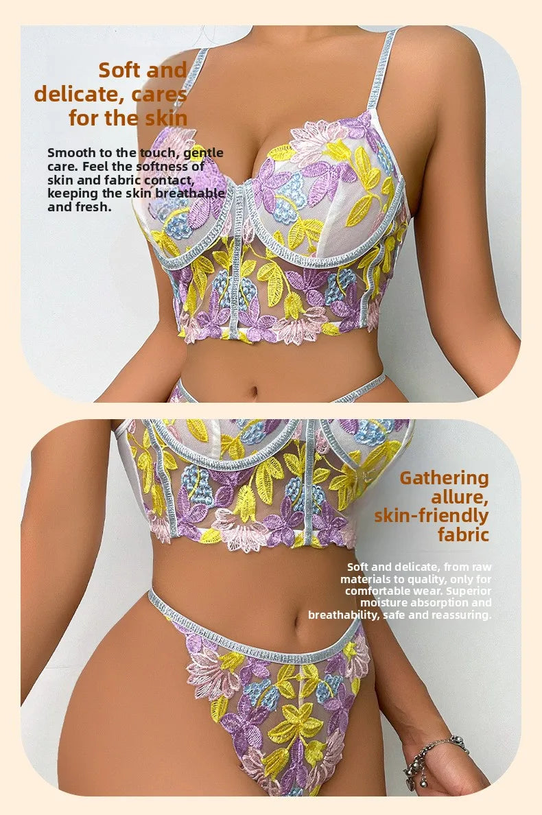 Les Secrets de Léa Ensemble Soutien-Gorge Transparent Maille Fleurie Dos Nu