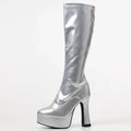 Women's Knee High Boots with Thick Heels, Platform, Western Style, Leather