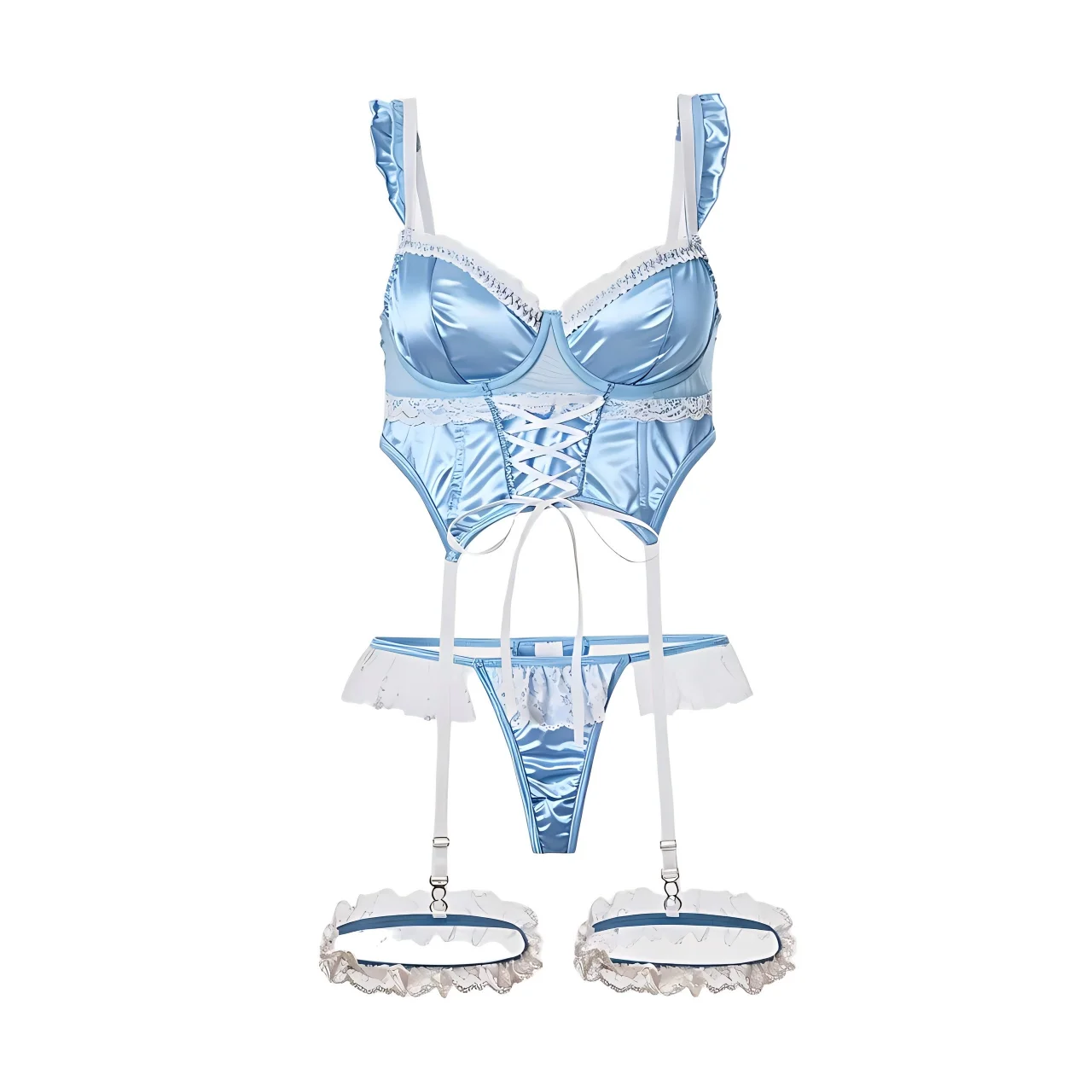 Jacquard Satin Lingerie Set – Sweetheart Bustier, Front Lace-Up