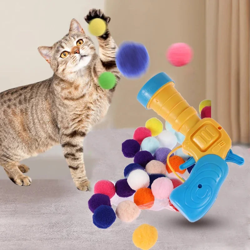 Jouet Chat Peluche Pompons Balles Extensibles Interactif