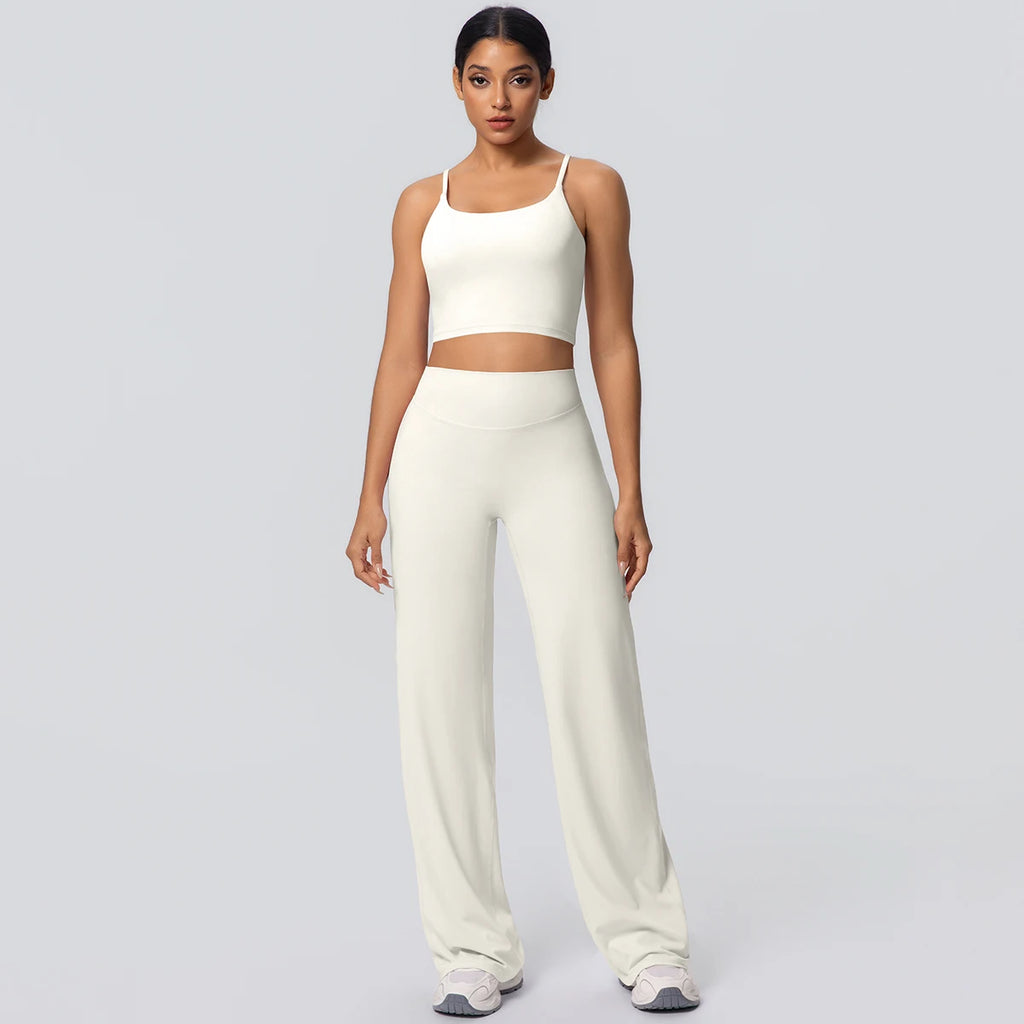Ensemble Sport Femme Bleu Clair Dos Nu Bretelles Pantalon Taille Haute