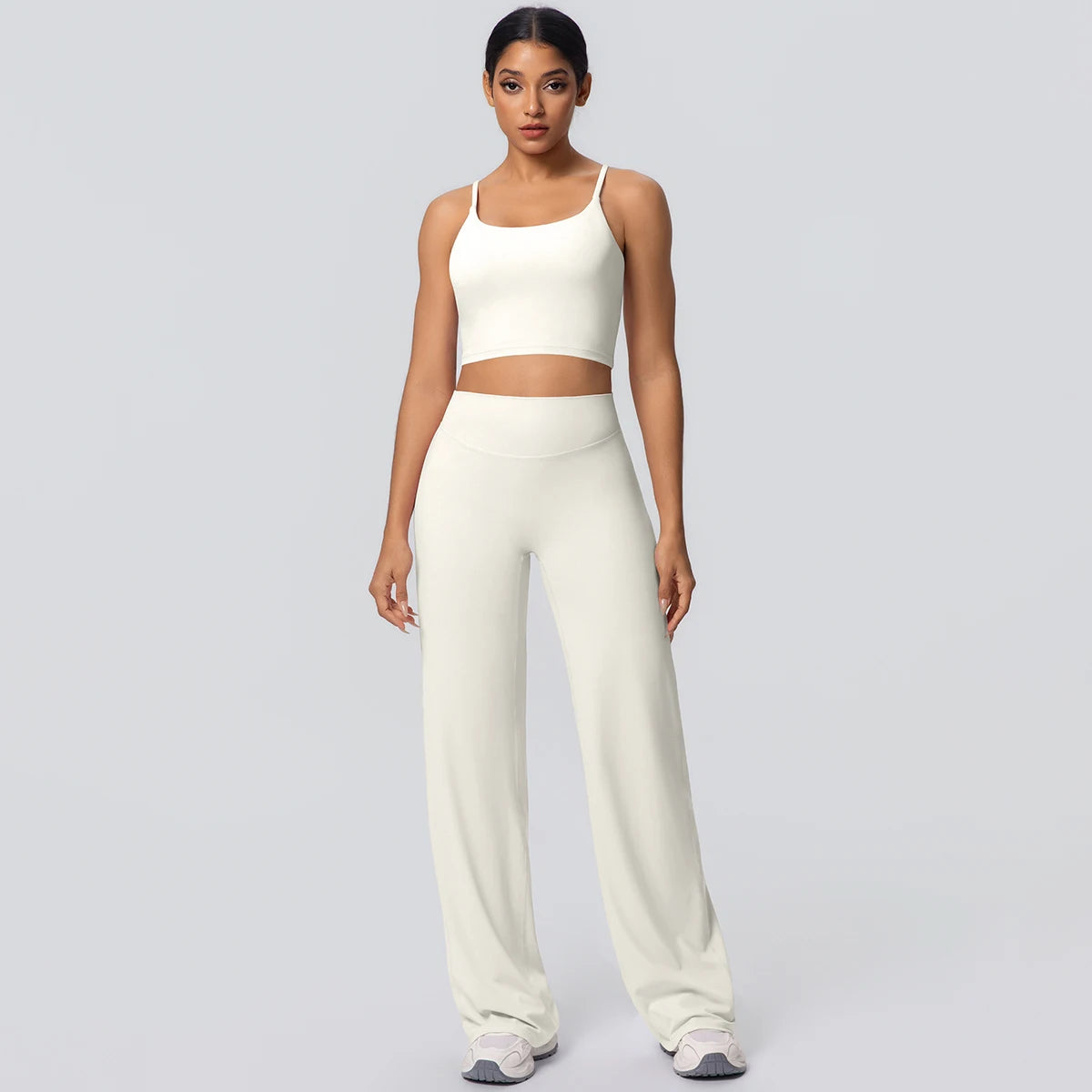 Ensemble Sport Femme Bleu Clair Dos Nu Bretelles Pantalon Taille Haute