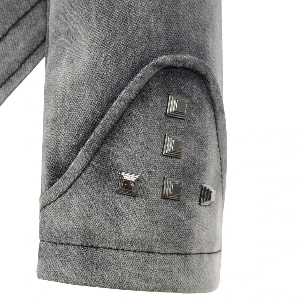 SX Veste Denim Gris Femme Moto Rivets Fermeture Éclair