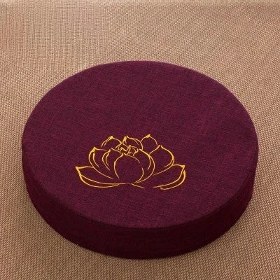 Coussin Méditation Lin Yoga 40x6 cm Motif Lotus Doré Violet