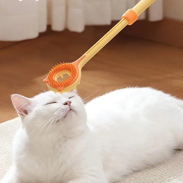 Grattoir rétractable et masseur double face pour chat LSDLBoutique, poignée jaune et tête orange à picots