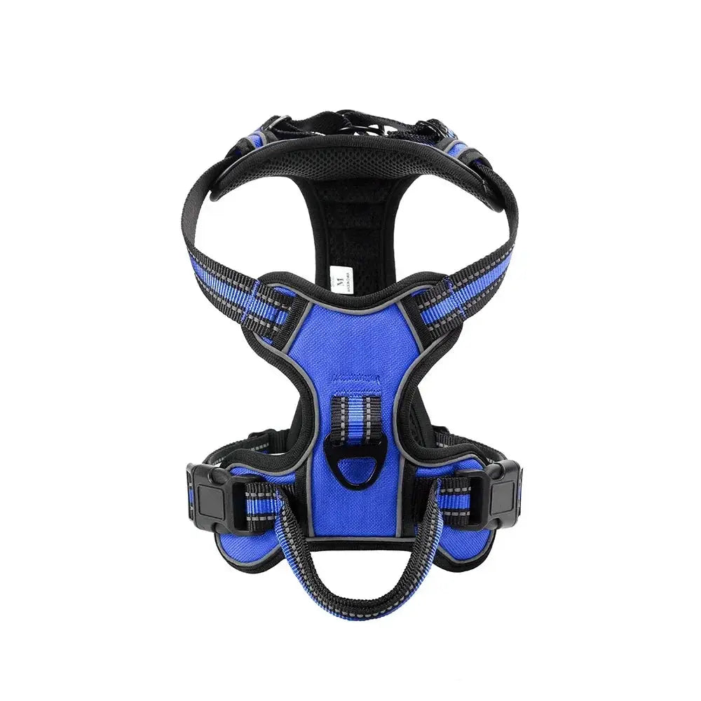 Harnais pour chien en nylon réglable bleu et noir LSDLBoutique, avec boucles et anneau D.