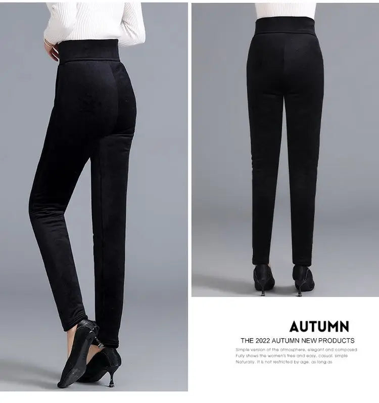 Fjadt Leggings Velours Doré Taille Haute Élastiques