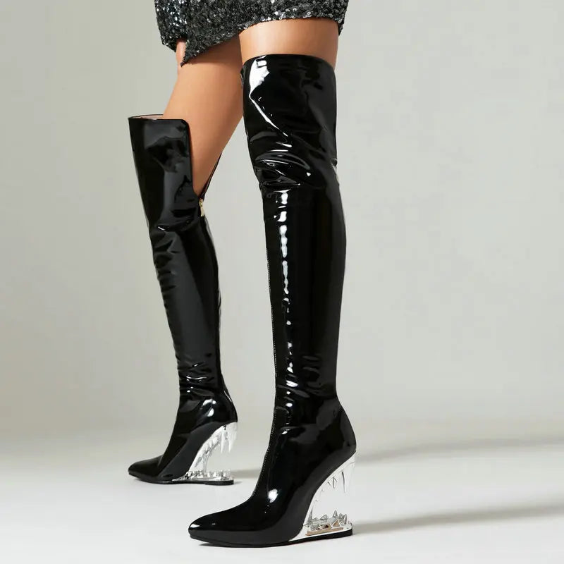 Cuissardes Femme Hautes Au Dessus Du Genou Mollets Larges Dents Tigre Requin