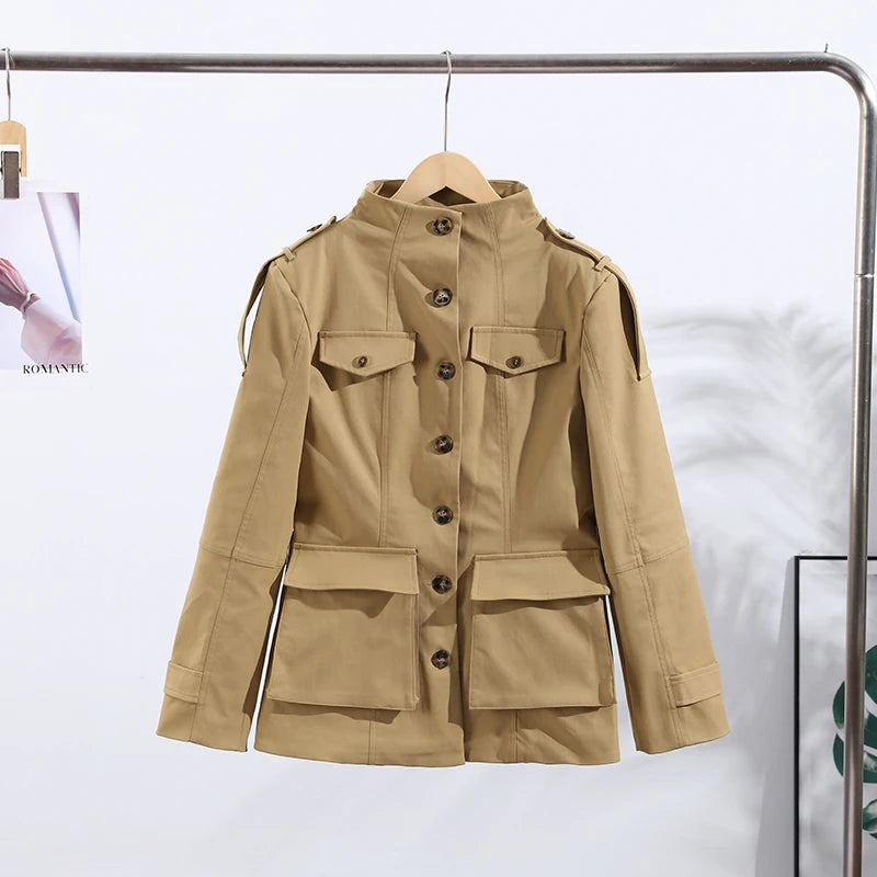 Nonen Veste Pilote Femme Polyester Marron Fermeture Éclair Revers Ample