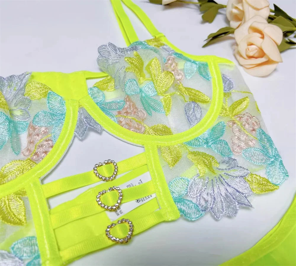 Les Secrets De Léa Lingerie Maille Transparente Taille Plus Neon Floral
