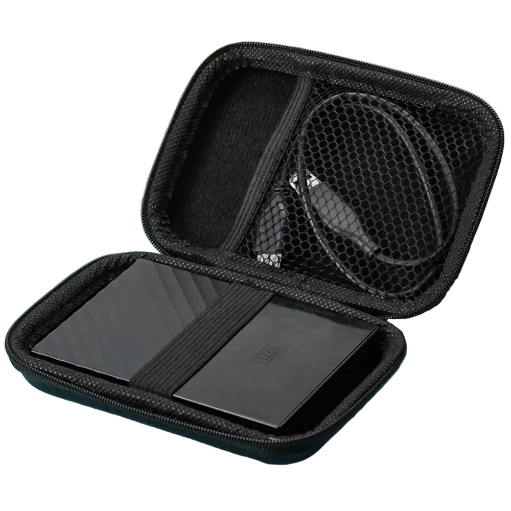 Etui de transport rigide EVA noir, intérieur à filet et bande élastique pour maintien