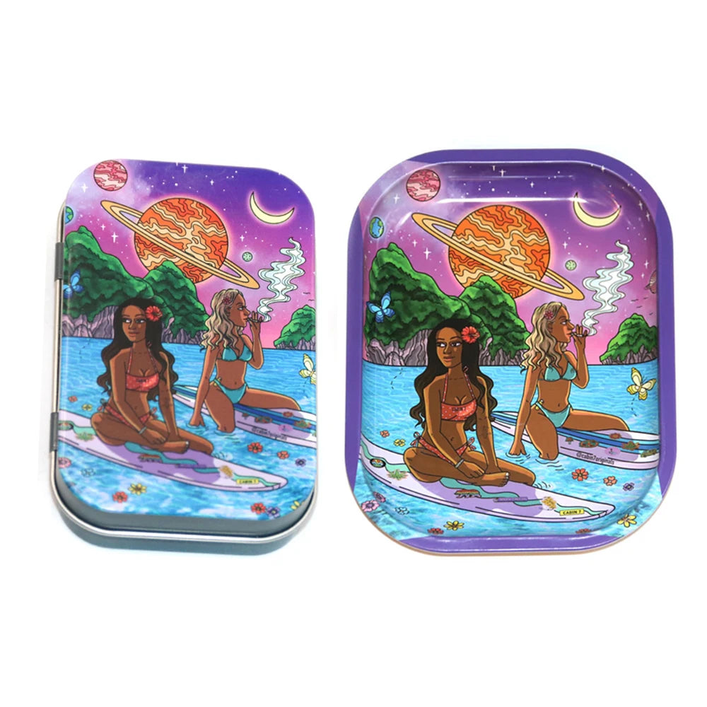 Plateau Roulant 18x14 cm En Fer Blanc Pour Tabac 2 Pièces