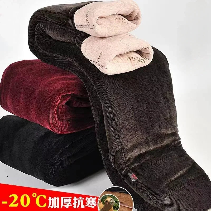 Fjadt Leggings Velours Doré Taille Haute Élastiques