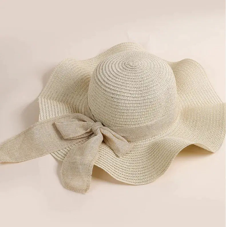 Chapeau de plage en paille à grand bord et nœud décoratif - LSDLBoutique