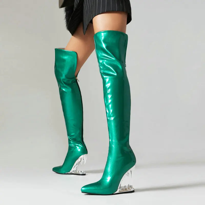 Cuissardes Femme Hautes Au Dessus Du Genou Mollets Larges Dents Tigre Requin