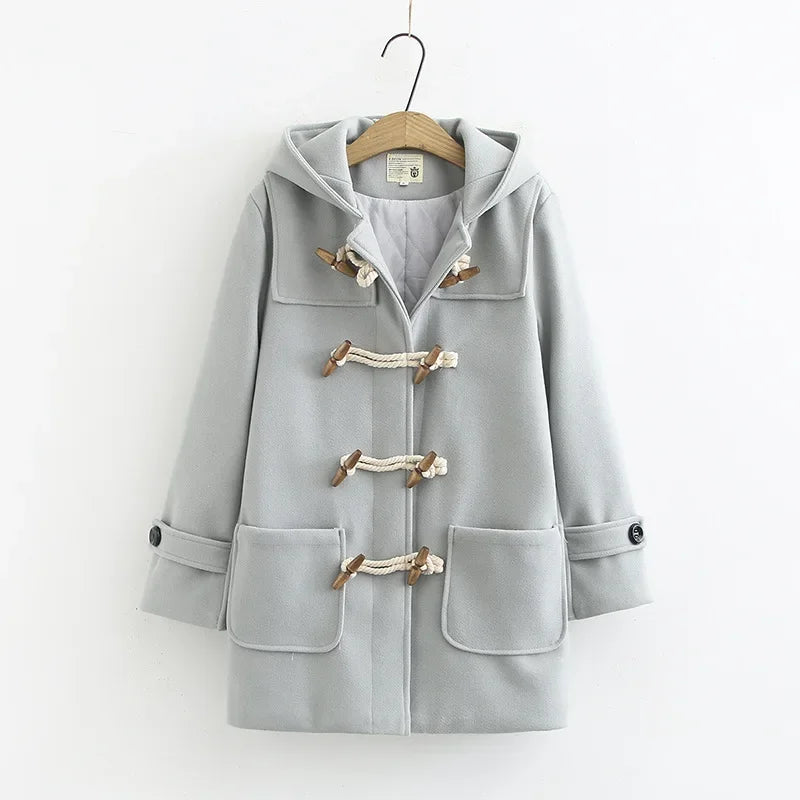 Manteau Long En Laine Avec Boutons En Bois Et Poches