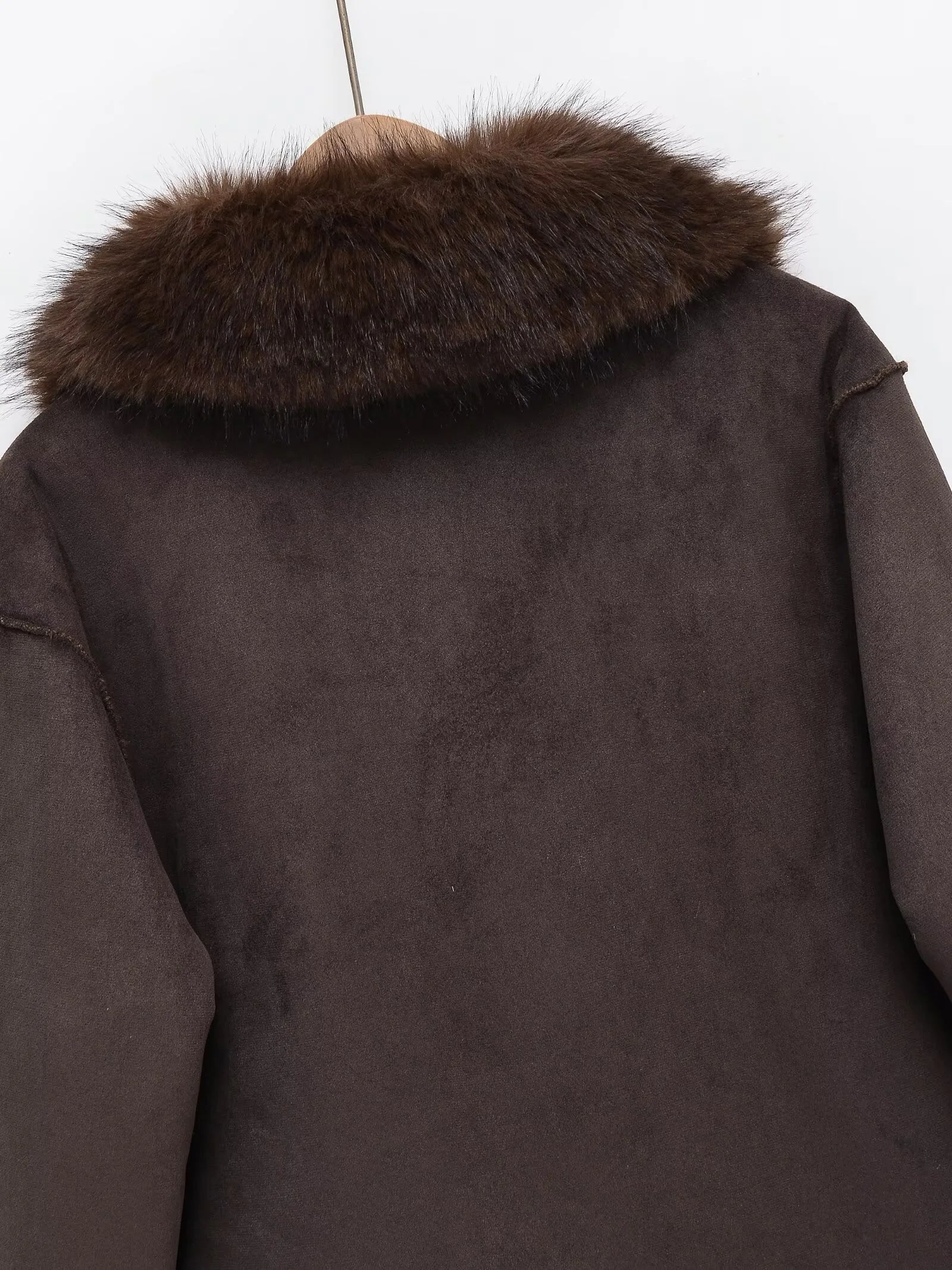 Veste Décontractée Femme Réversible Col En Fausse Fourrure Marron