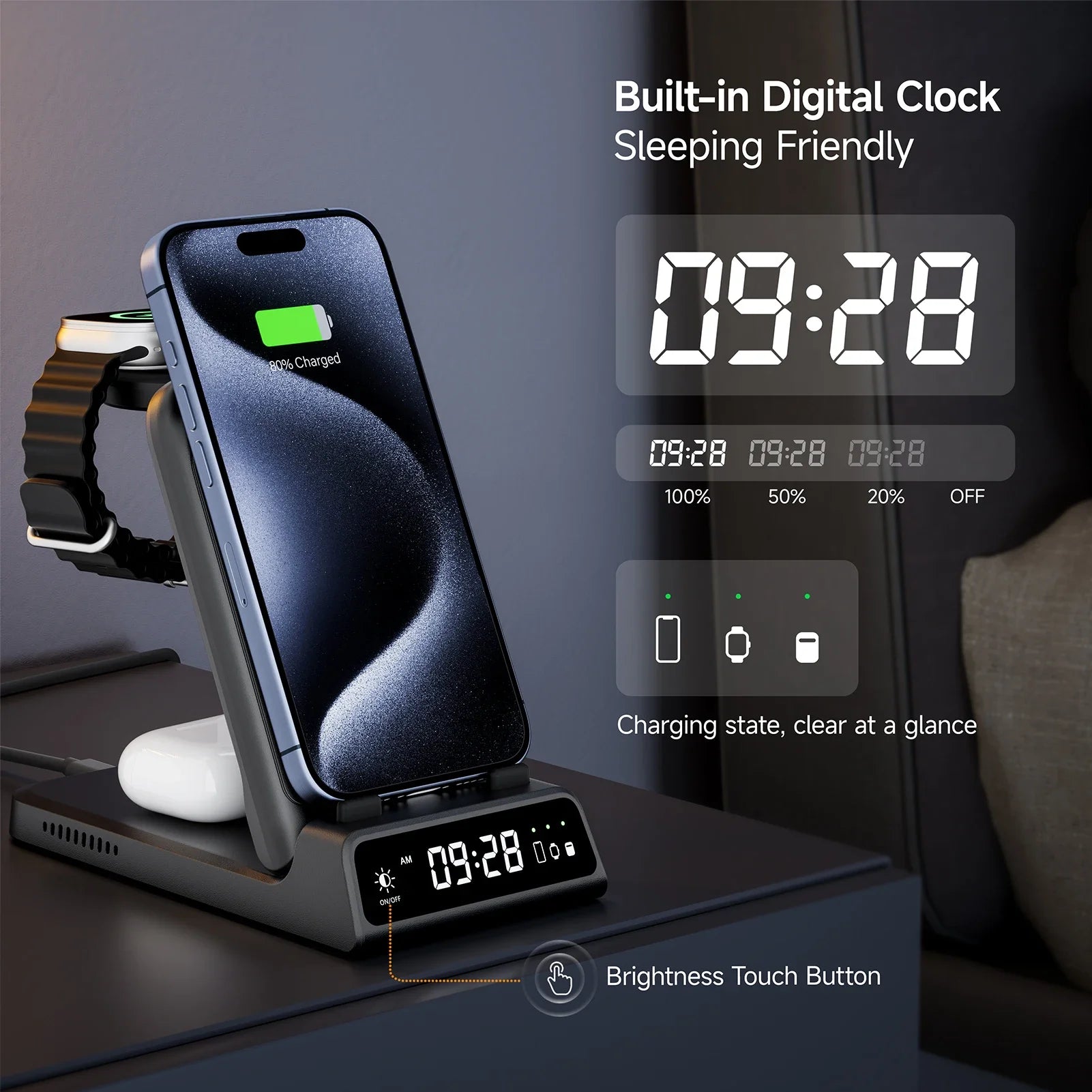 SwanScout 703A Chargeur Sans Fil MultiAppareils iPhone Apple Watch AirPods