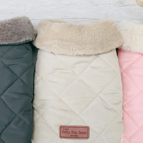 Witty Boy Jeans Veste Pour Petit Chien Beige Col Fourrure