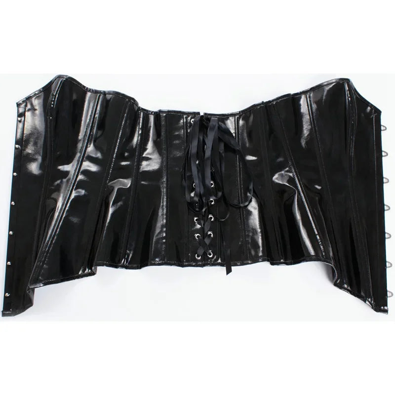 Corselet vinyle noir overbust – Zip devant, laçage dos