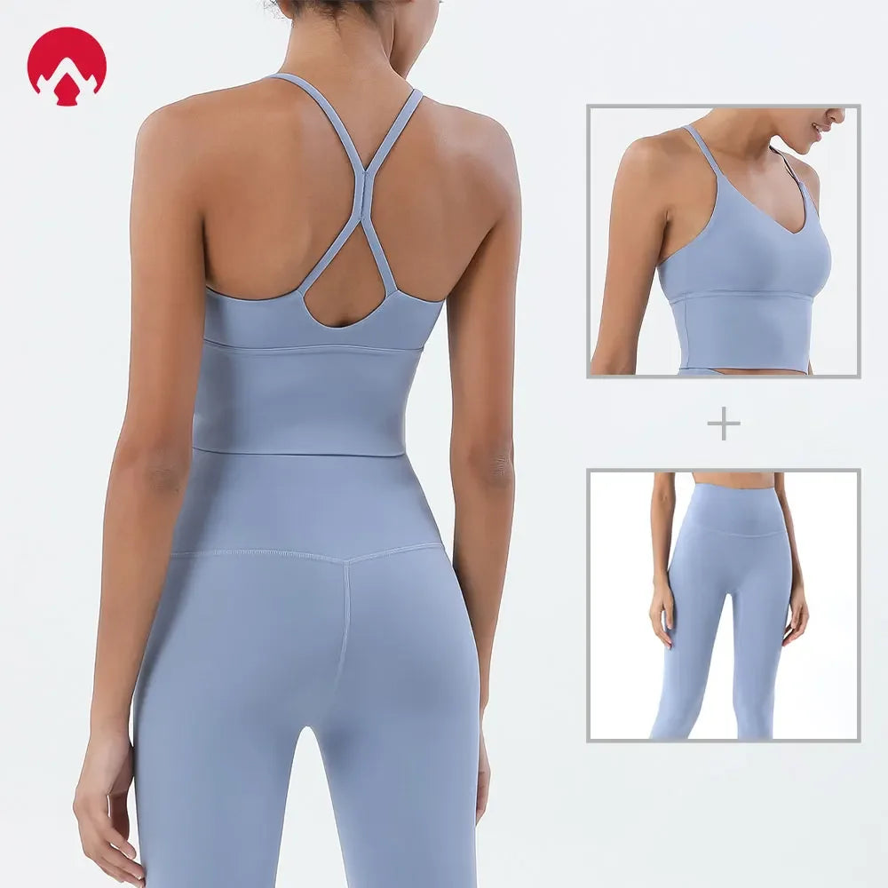 Naked Feeling Ensemble Sport Sans Couture Bleu Femme