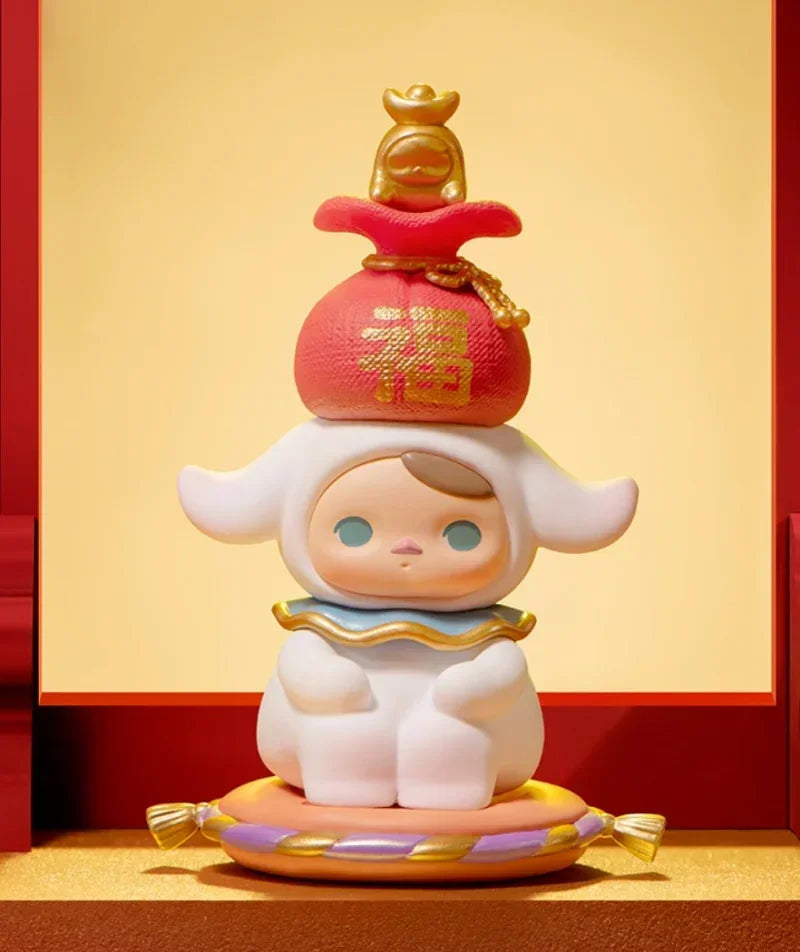 Pop Mart Figurine Kawaii PVC Marron Noeud Chinois Rouge