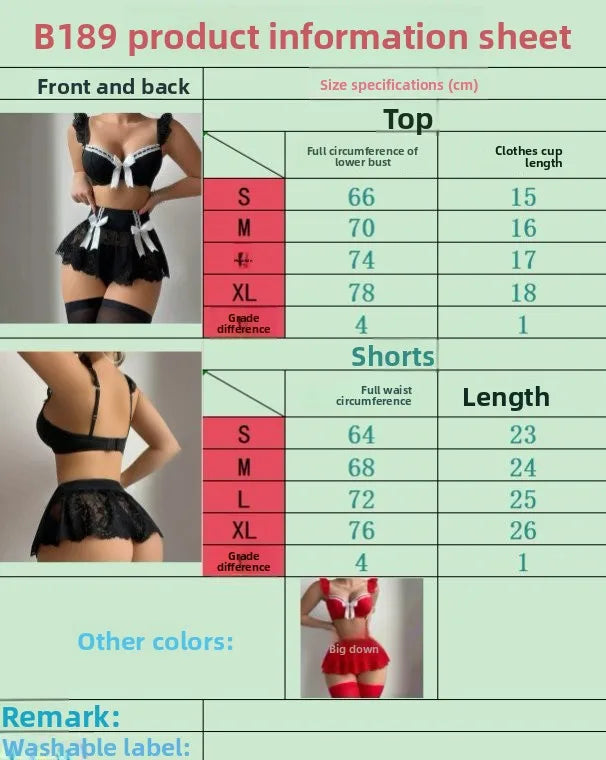 Dedomon Ensemble Lingerie Cosplay Femme De Chambre Dentelle Rouge