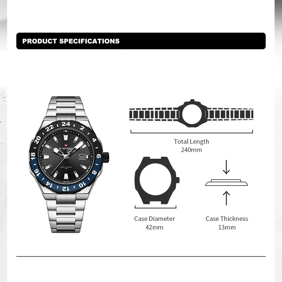 Naviforce Montre Homme Luxe Sport Quartz Horloge Calendrier Lumineux Étanche En Acier Inoxydable by LSDLBoutique.ch