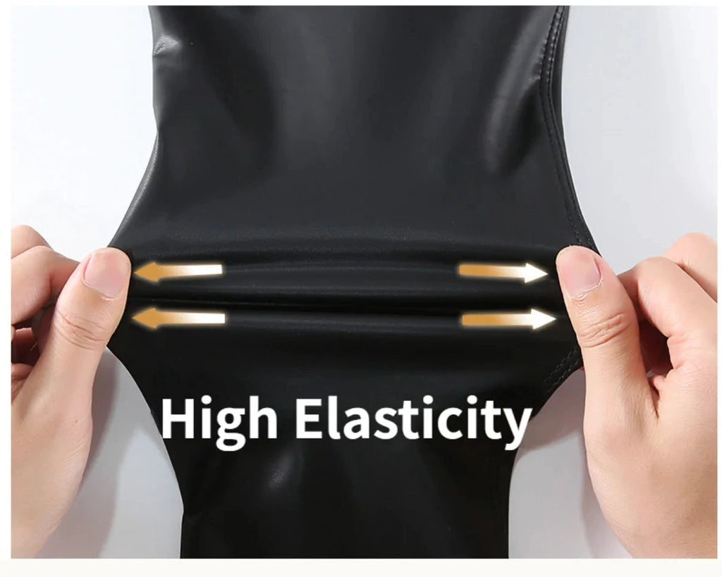 Leggings Cuir PU Noir Taille Haute Serpent