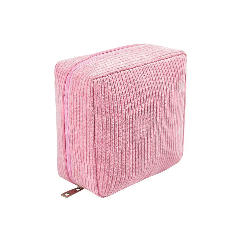 Pochette de rangement multifonction rose en velours côtelé, petite trousse maquillage