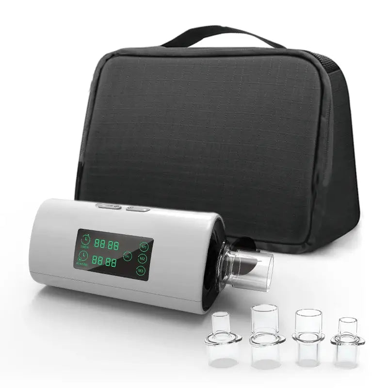 Purificateur d'air et générateur d'ozone portable LSDLBoutique, blanc, écran vert, étui noir et 5 flacons en verre.