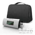 Purificateur d'air et générateur d'ozone portable LSDLBoutique, blanc, écran vert, étui noir et 5 flacons en verre.