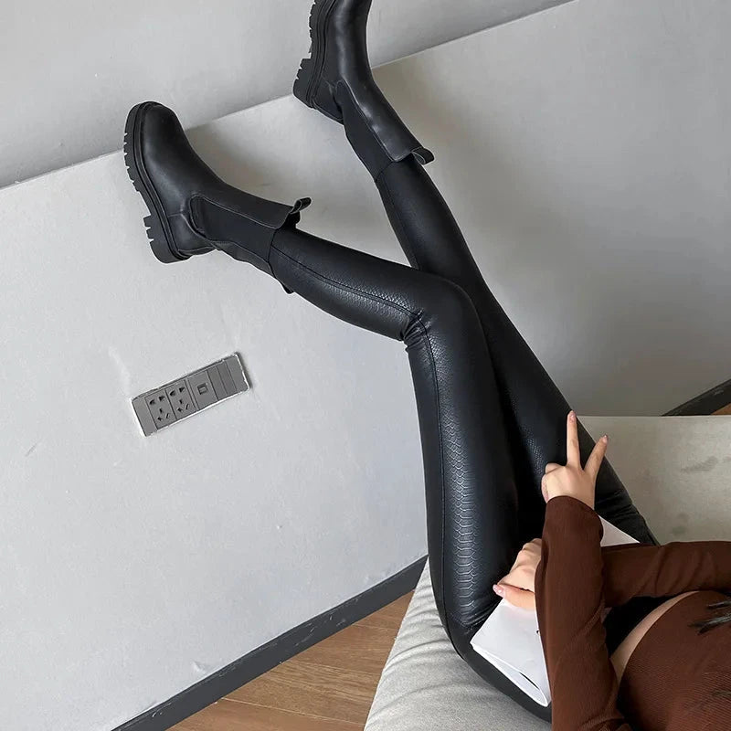 Leggings Cuir PU Noir Taille Haute Serpent