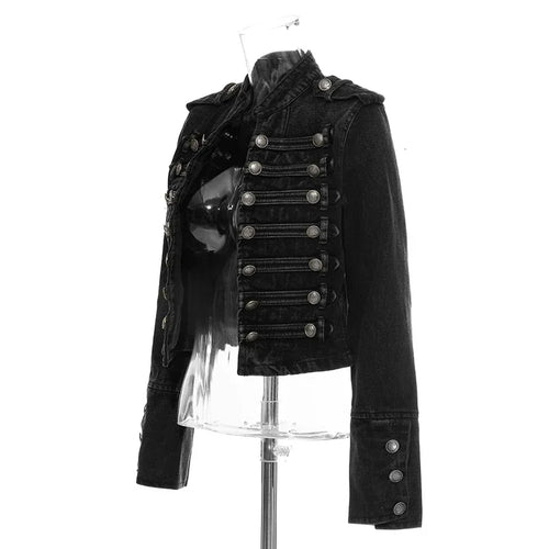 Yipn Veste Jean Courte Noir Fendue À Boutons Multiples