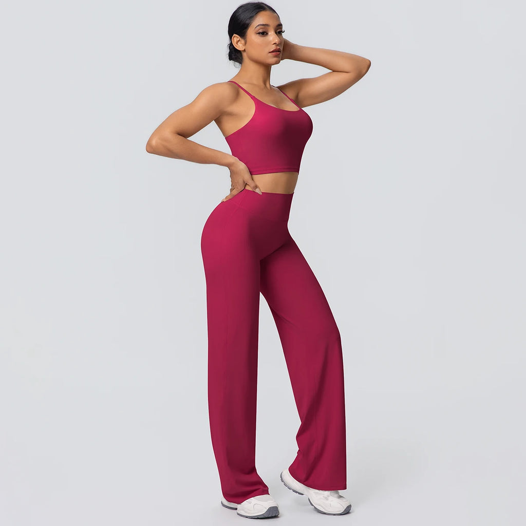 Ensemble Sport Femme Bleu Clair Dos Nu Bretelles Pantalon Taille Haute