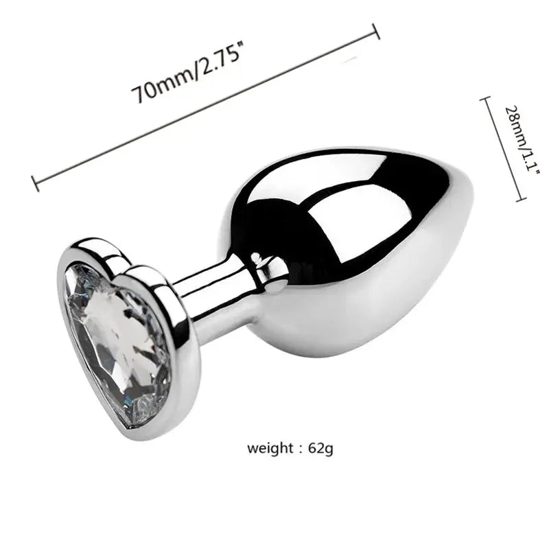 Plug anal en métal argenté avec cristal facetté, base ronde; set de 3 tailles