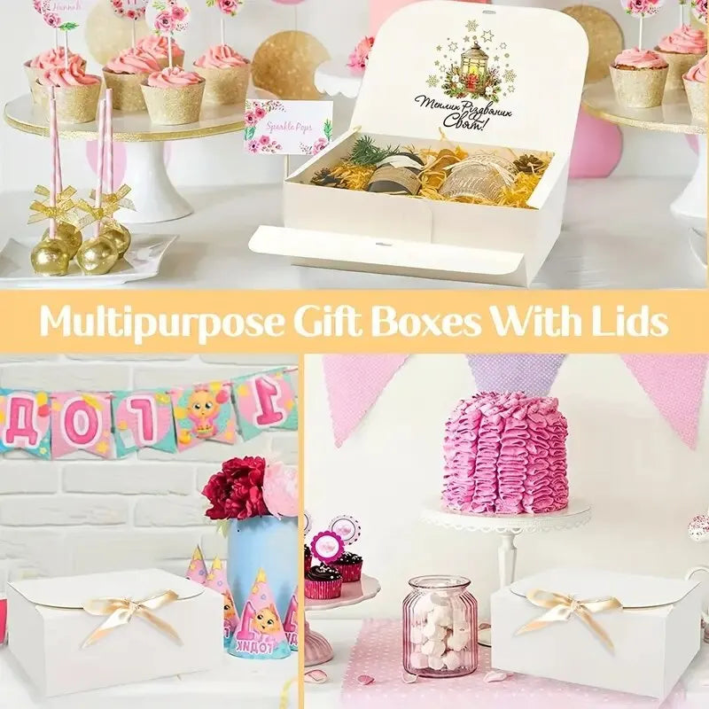 Grande Boîte En Carton Blanc Avec Nœud Lot De 3 Pièces