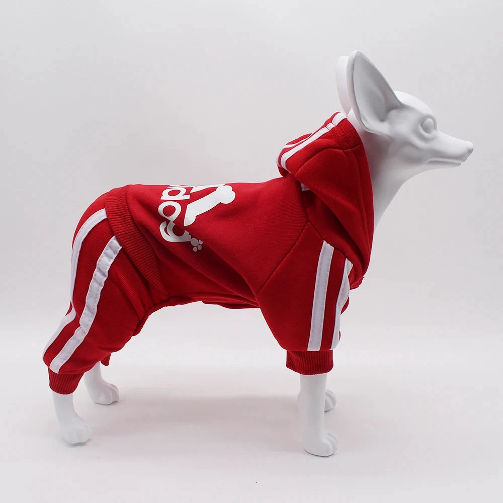 Adidog Combinaison Chien Rouge Bandes Blanches Sport