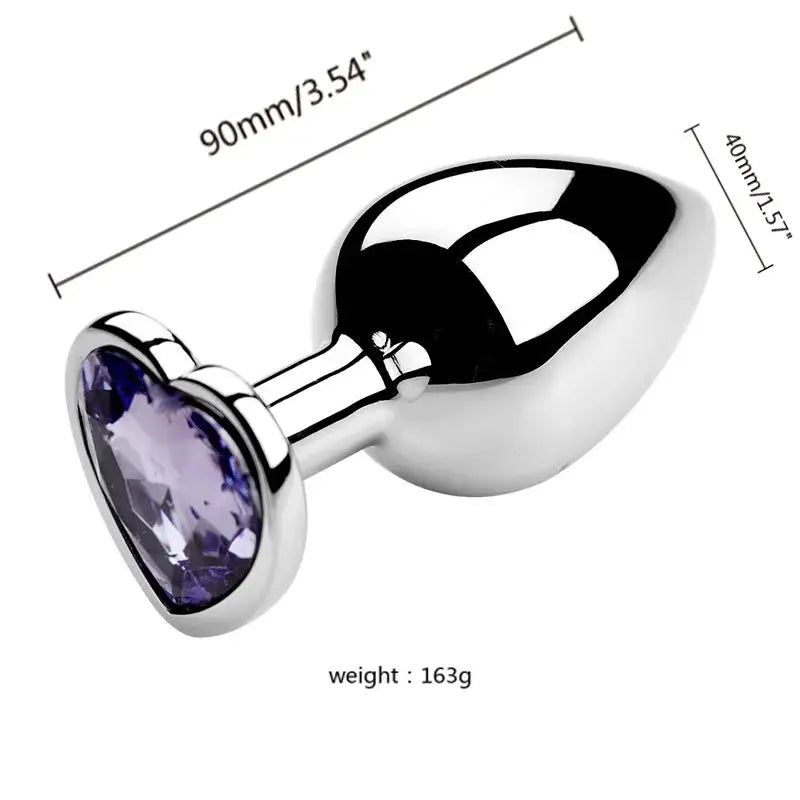 Plug anal en métal avec cristal violet – set de 3 tailles, argenté, longueur 90 mm
