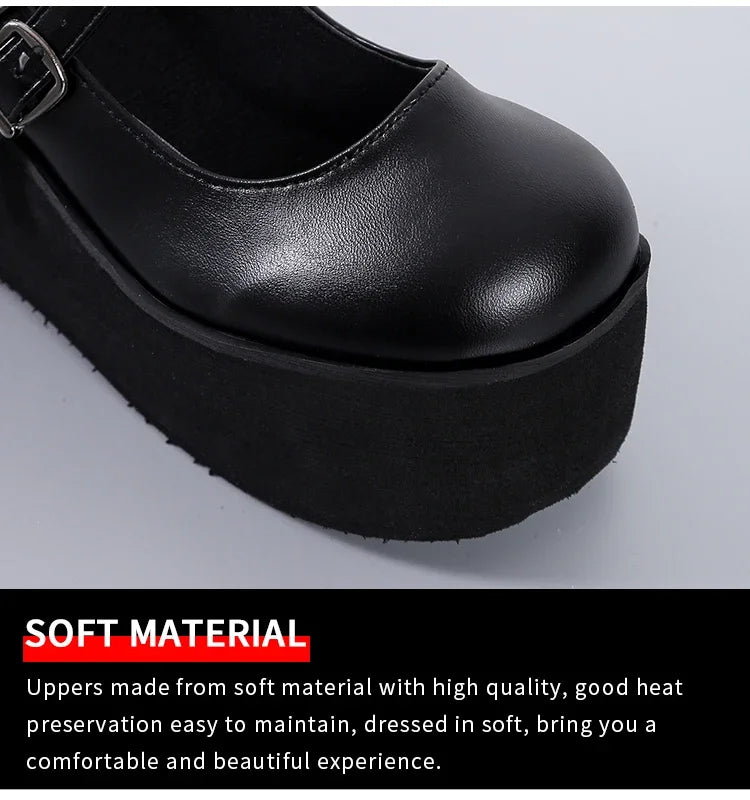 Escarpins Mary Jane Noir Verni À Plateforme Et Talon Compensé