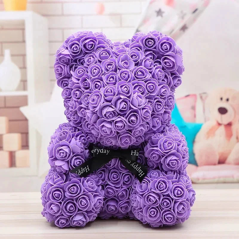 Ourson en roses éternelles avec boîte – 40 cm