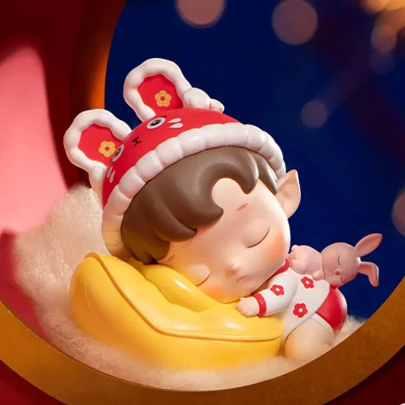 Pop Mart Figurine Kawaii PVC Marron Noeud Chinois Rouge