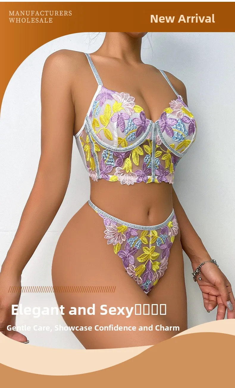 Les Secrets de Léa Ensemble Soutien-Gorge Transparent Maille Fleurie Dos Nu