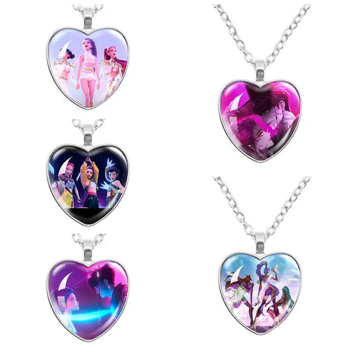Silver Metal Necklace with Demon Heart, Anime Kpop Idols