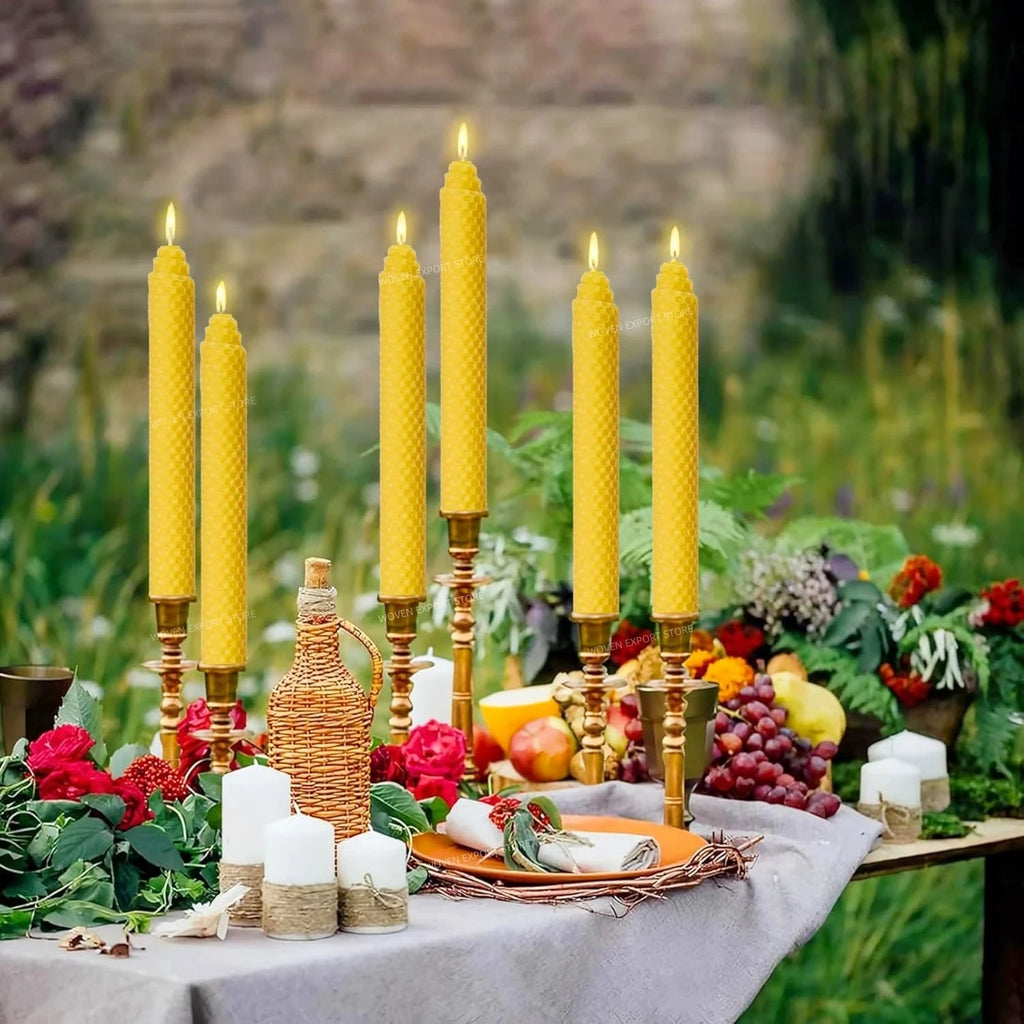 Bougies Coniques Cire d’Abeille Nid d’Abeille Beige Fait Main