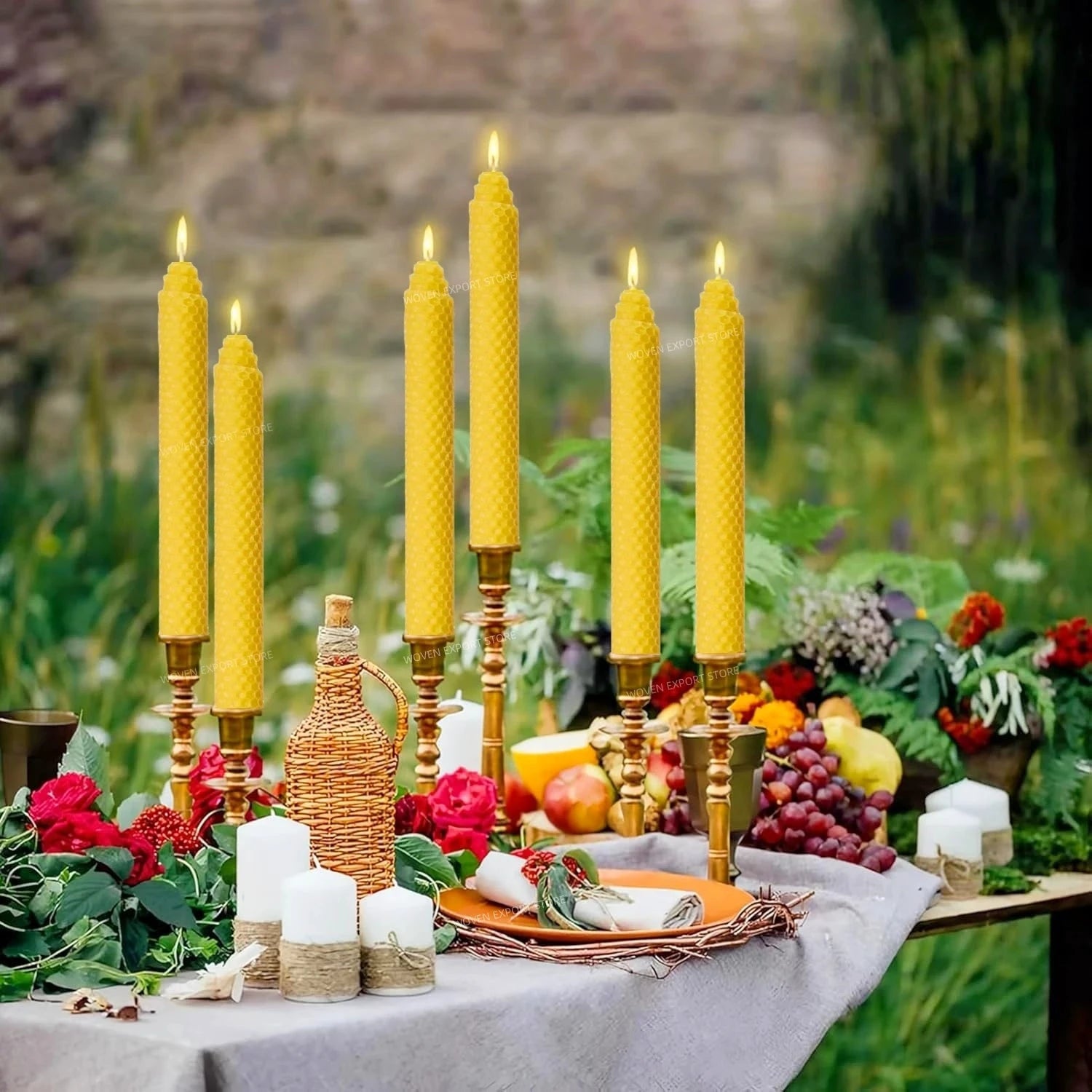 Bougies Coniques Cire d’Abeille Nid d’Abeille Beige Fait Main