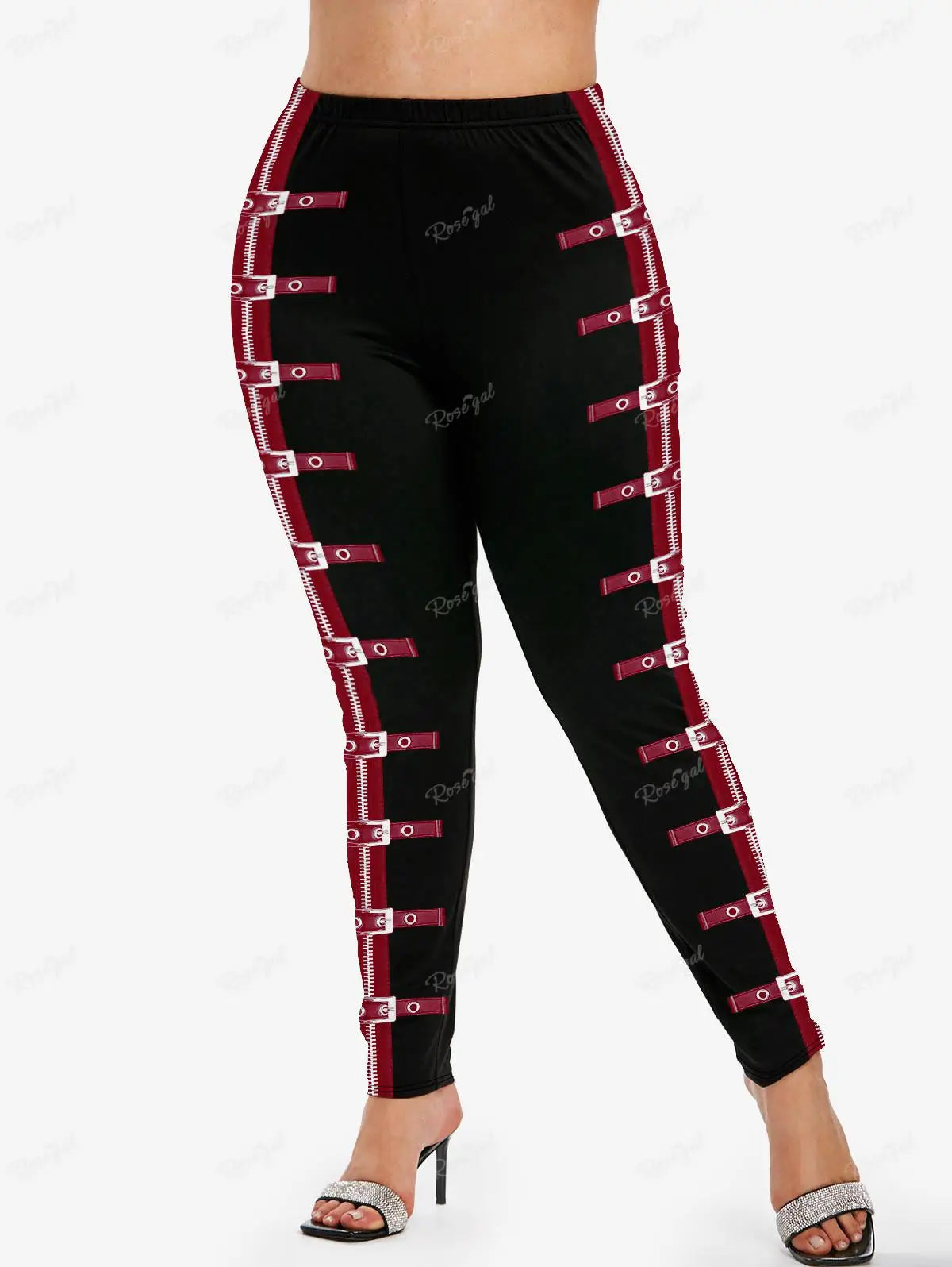 Legging Gothique Grande Taille 5XL Imprimé Boucles Zip 3D Rose Gal