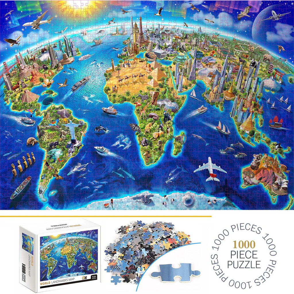 Songyi Puzzle 1000 Pièces Carte Monde Monuments Célèbres Pour Adultes Et Enfants À Partir De 14 Ans by LSDLBoutique.ch
