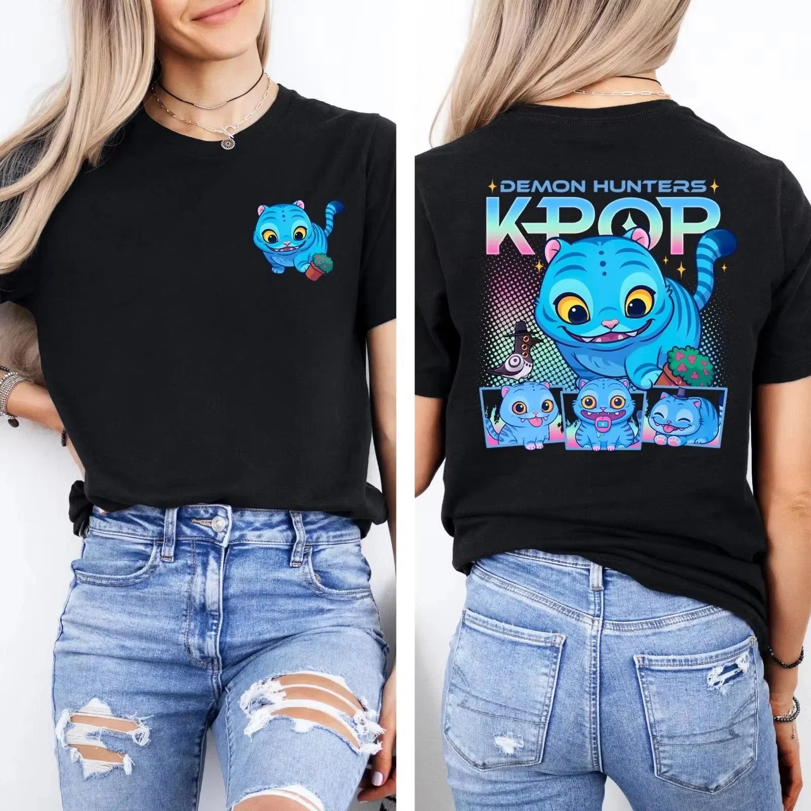 2025 KPop Demon Hunters T-shirt graphique noir mignon Demon Hunters T-shirt avec haut léger à col rond d'été pour les fans de K-Pop by LSDLBoutique.ch