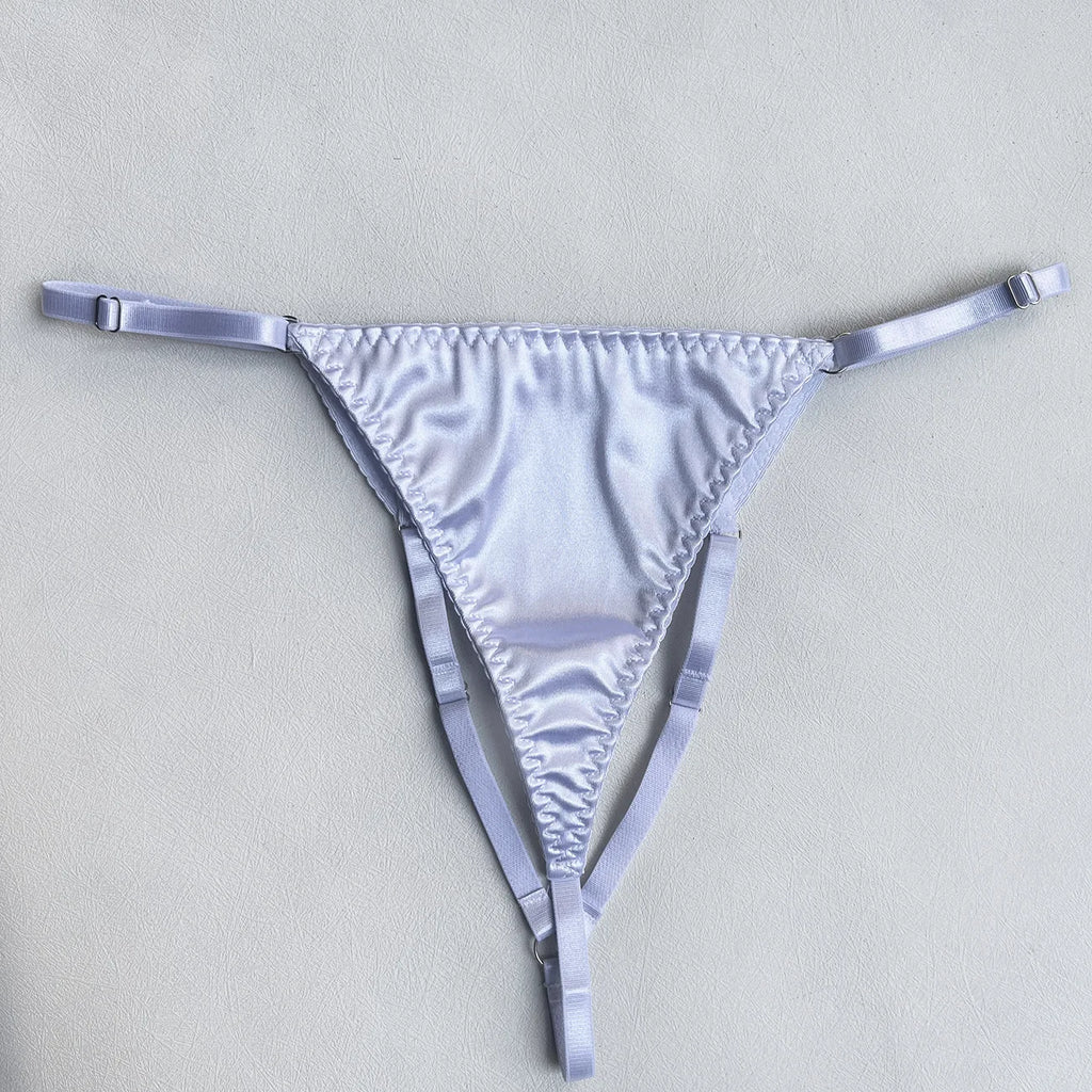 Ellolace Lingerie Satin Fin Dentelle Rouge 5Pièces